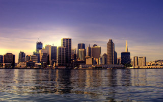 City skyline water sunset dawn - blue sky free wallpaper