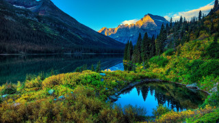 Mountain lake forest hillside sky 2 - hillside free wallpaper