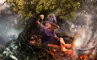 Witch tree stump fullmoon fantasy - cyril rolando free wallpaper