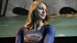 Superwoman greentruck blonde blueoutdoor photorealistic - a blue shirt free wallpaper for desktop
