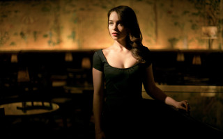 Woman black dress dark room 4 - a lamp free wallpaper
