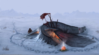 Boat snow flag fire hunter - conceptart free wallpaper