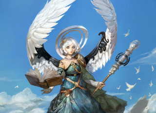 Angel wings woman holding book - her hand and a book in her other hand free wallpaper
