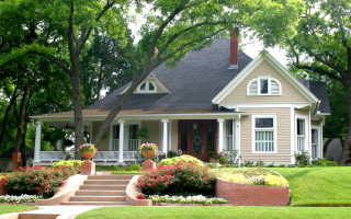 Flowered house garden trees arts - art free wallpaper