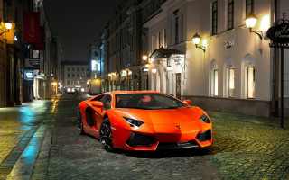 Night city car neoclassic lit - nice free wallpaper