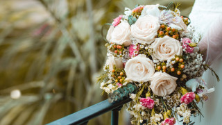 Bridal bouquet flowers railings romantic - claire dalby free wallpaper