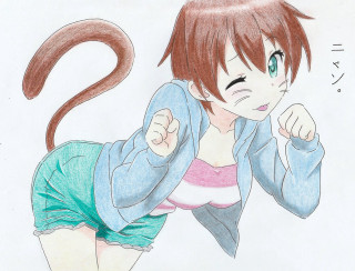 Girl cat tail head shoulder - her shoulder free wallpaper