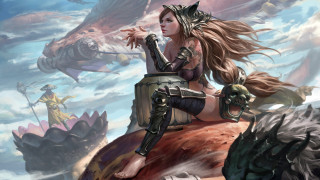 Woman dragon sky sword fantasy - chris rahn free wallpaper