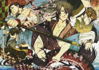 Anime characters swords flowers heads - sword free wallpaper