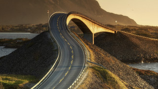 Bridge over water mountain sunset - sunrise free wallpaper