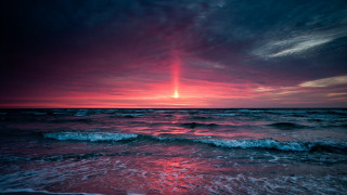 Red sunset ocean waves beam - wave free wallpaper