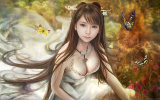 Long hair butterfly necklace fantasy 2 - butterfly free wallpaper