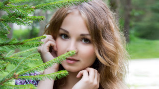 Woman long hair posing tree - her face free wallpaper for desktop
