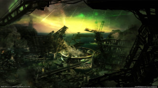 Futuristic city green light sky - a futuristic city free wallpaper