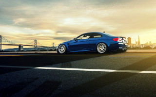 Blue car road city skyline - daren bader free wallpaper