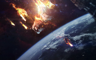 Space station rocket fireball planet - a space station free wallpaper