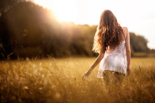 Woman field sunset blowinghair outdoor - sunrise free wallpaper