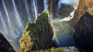 Rainbow waterfall ocean nature landscape 2 - a rainbow free wallpaper for desktop