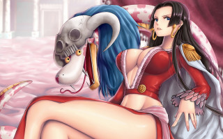Woman red dress pink chair - a skull free wallpaper