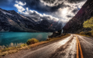 Valley lake mountains clouds sunlight - derold page free wallpaper