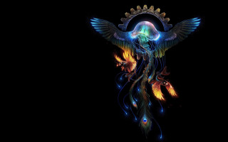 Psychedelic bird skull glowing wings - tail free wallpaper