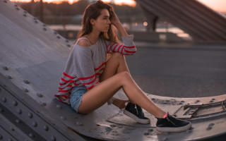 Woman sitting sunset denim fashion - barbizon school free wallpaper for desktop