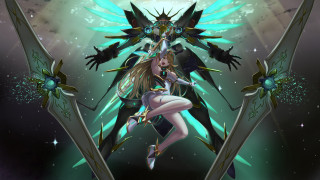 Woman wings sword alien city - mecha free wallpaper
