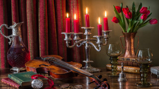 Violin vase flowers clock candle - alison kinnaird free wallpaper