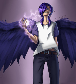 Purple hair man angel wings - a purple background free wallpaper
