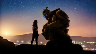 Woman robot night stars city - giant free wallpaper for desktop