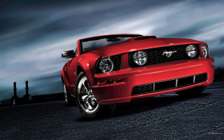 Red mustang night parking lot - night free wallpaper