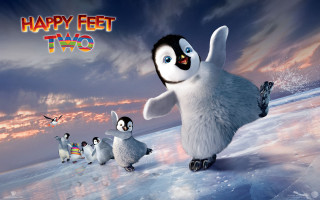 Penguin dancing snow cartoon sunset - a penguin free wallpaper