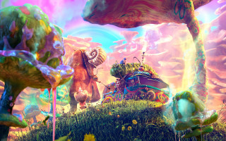 Colorful landscape horse train psychedelic 2 - psychedelic art free wallpaper