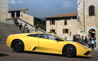 Yellow sports car building people - a yellow sports car free wallpaper