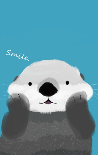 Otter smile blue background white - amano free wallpaper