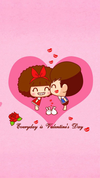Cartoon couple kissing heart background - naive free wallpaper