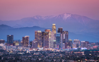 City skyline mountains dusk pink - elbridge ayer burbank free wallpaper