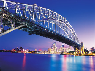 Bridge city lights water sky - a bridge over a body of water free wallpaper