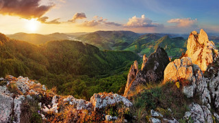 Mountain range sunset clouds forest 6 - german romanticism free wallpaper