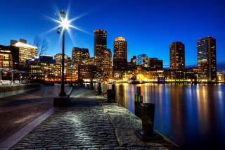 City skyline night water bridge 5 - the sidewalk free wallpaper