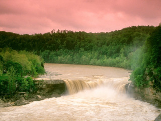 Waterfall red sky forest river - david lachapelle free wallpaper