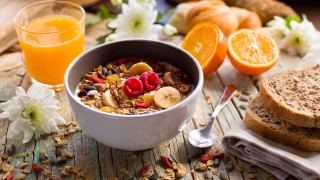 Cereal fruit nuts orange juice - a bowl of cereal free wallpaper