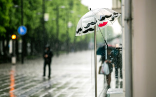 Rainy street umbrella blurry motion - serial free wallpaper