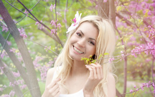 Woman flower hair portrait cherry 2 - daphne mcclure free wallpaper
