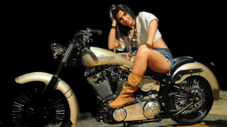 Woman motorcycle sitting denim black - her knee free wallpaper for desktop