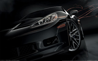 Black sports car red stripe 3 - digital painting free wallpaper