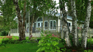 House porch deck trees flowers - a house free wallpaper for desktop