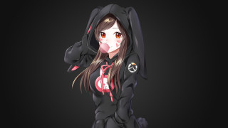 Black hoodie bunny ears anime - a red heart free wallpaper