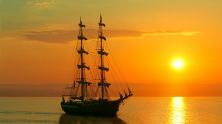 Large boat sunset mountain moon - fitz henry lane free wallpaper