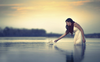 Woman white dress laptop sunset - cyril rolando free wallpaper